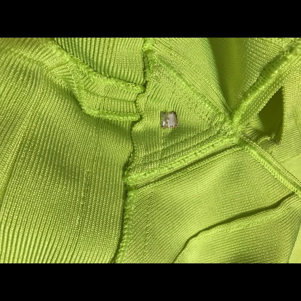 Herve Leger Neon Lime V-Neck Bandage Mini Dress - Picture 5 of 7